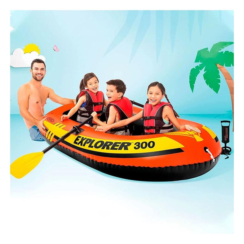 Balsa Inflable Explorer 300 con Remos e Inflador para Diversion Acuatica Y+Papel Regalo