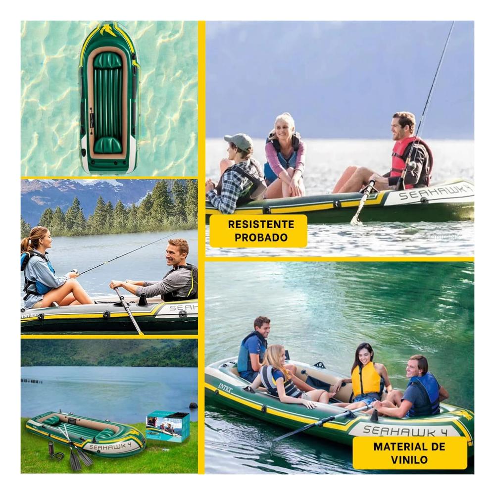 Lancha Inflable Seahawk 4 con Remos e Inflador para Uso Familiar y Recreativo Y+Ligas Regalo