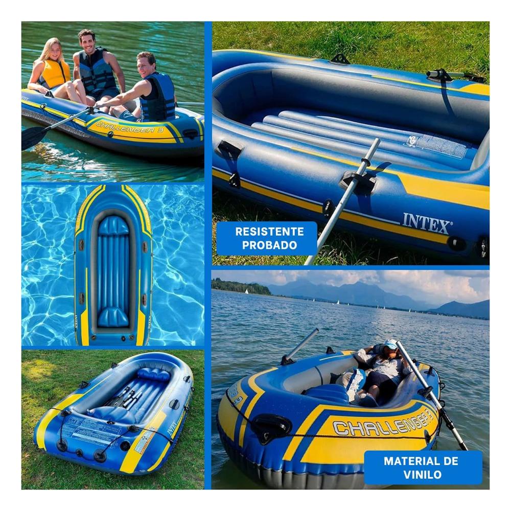 Lancha Inflable Challenger 3 con Remos e Inflador para Actividades Acuaticas Y+Ligas Regalo