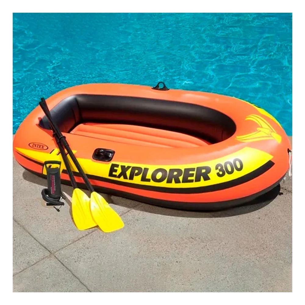 Barca Inflable Explorer 300 con Remos e Inflador para Juegos en Piscina y Lago Y+Post It