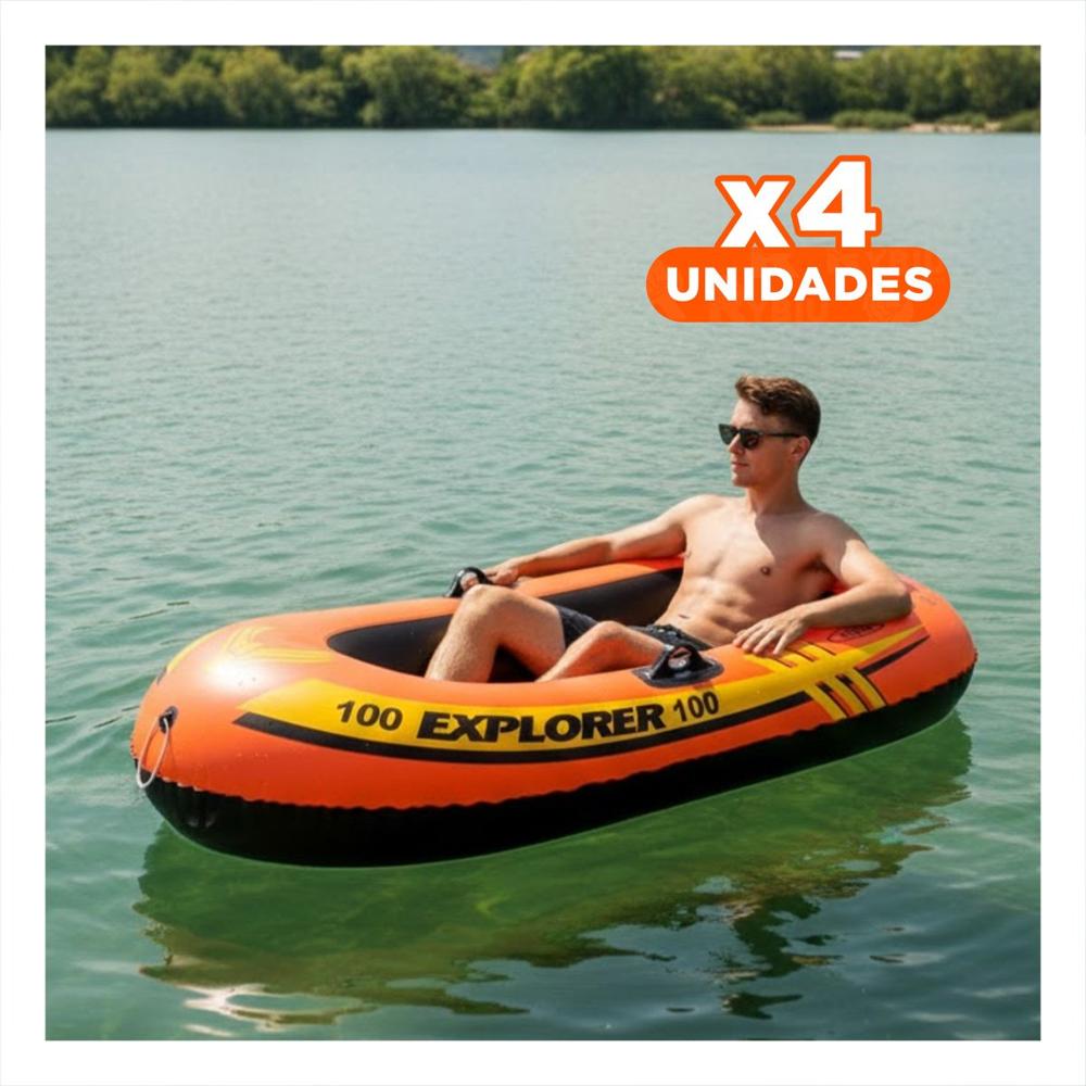 Pack4 Barca Inflable Explorer 100 para Uso Diario en Piscina Y+Papel Regalo