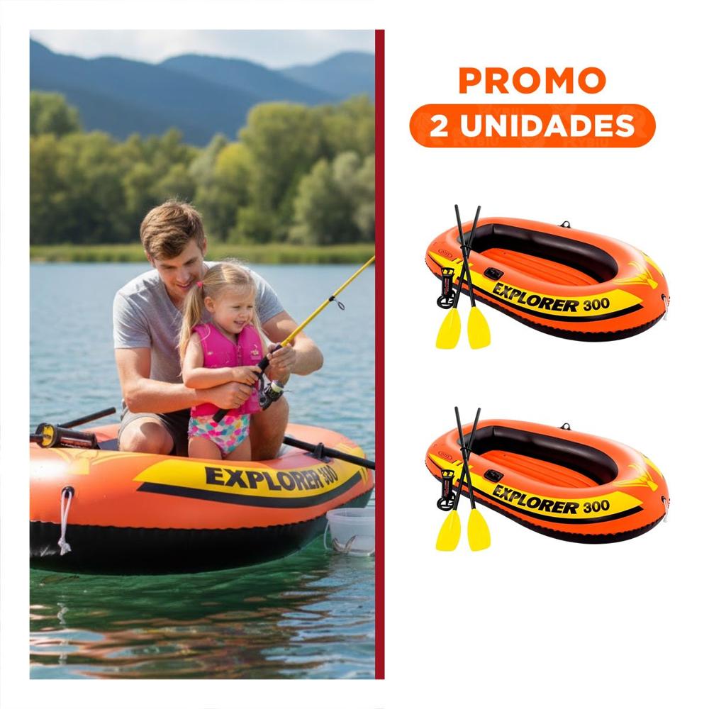 Pack2 Embarcacion Inflable Explorer 300 con Remos e Inflador para Dias Y+Regalo Sticker