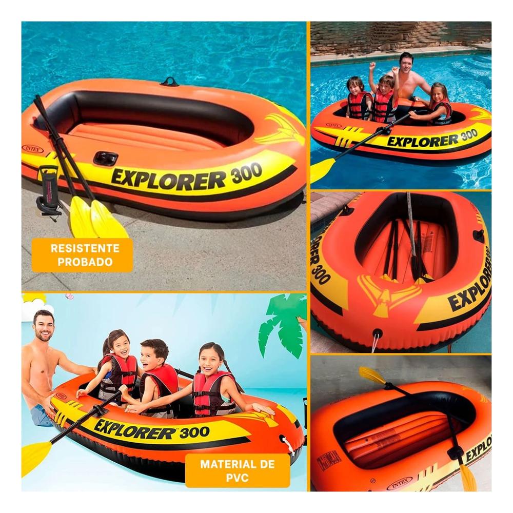 Lancha Inflable Explorer 300 con Remos e Inflador para Uso Recreativo en Verano Y+Ligas Regalo