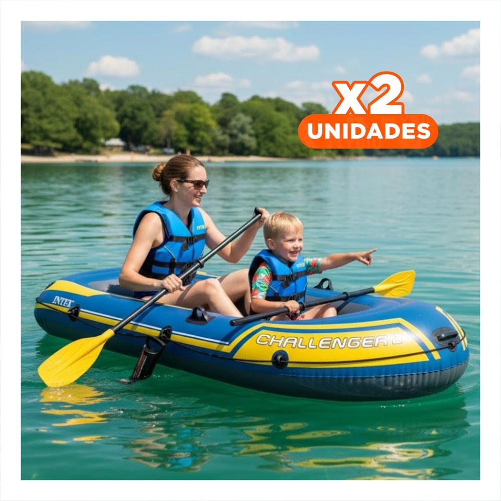 Pack2 Bote Inflable Challenger 2 con Remos y Inflador para Diversion en Piscina
