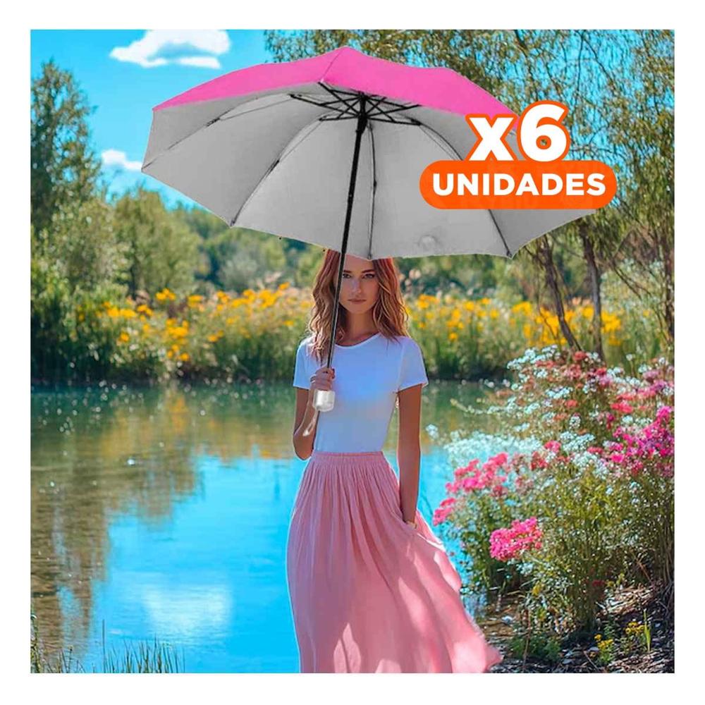 Pack6 Quitasol Plegable Portatil para Cartera o Bolsillo Color Rosado Adaptable Y+Papel Regalo