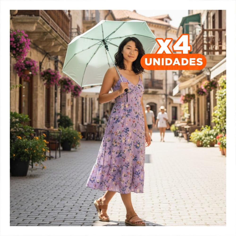 Pack4 Parasol Plegable Portatil para Sol y Lluvia Compacto Color Verde Agua Y+Papel Regalo