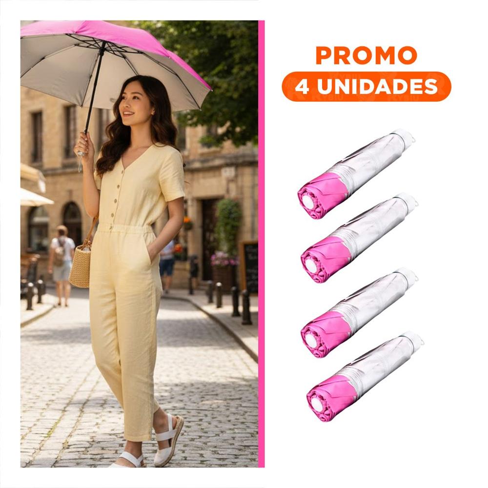 Pack4 Parasol Plegable Portatil para Cartera o Bolsillo Color Rosado Facil de Llevar