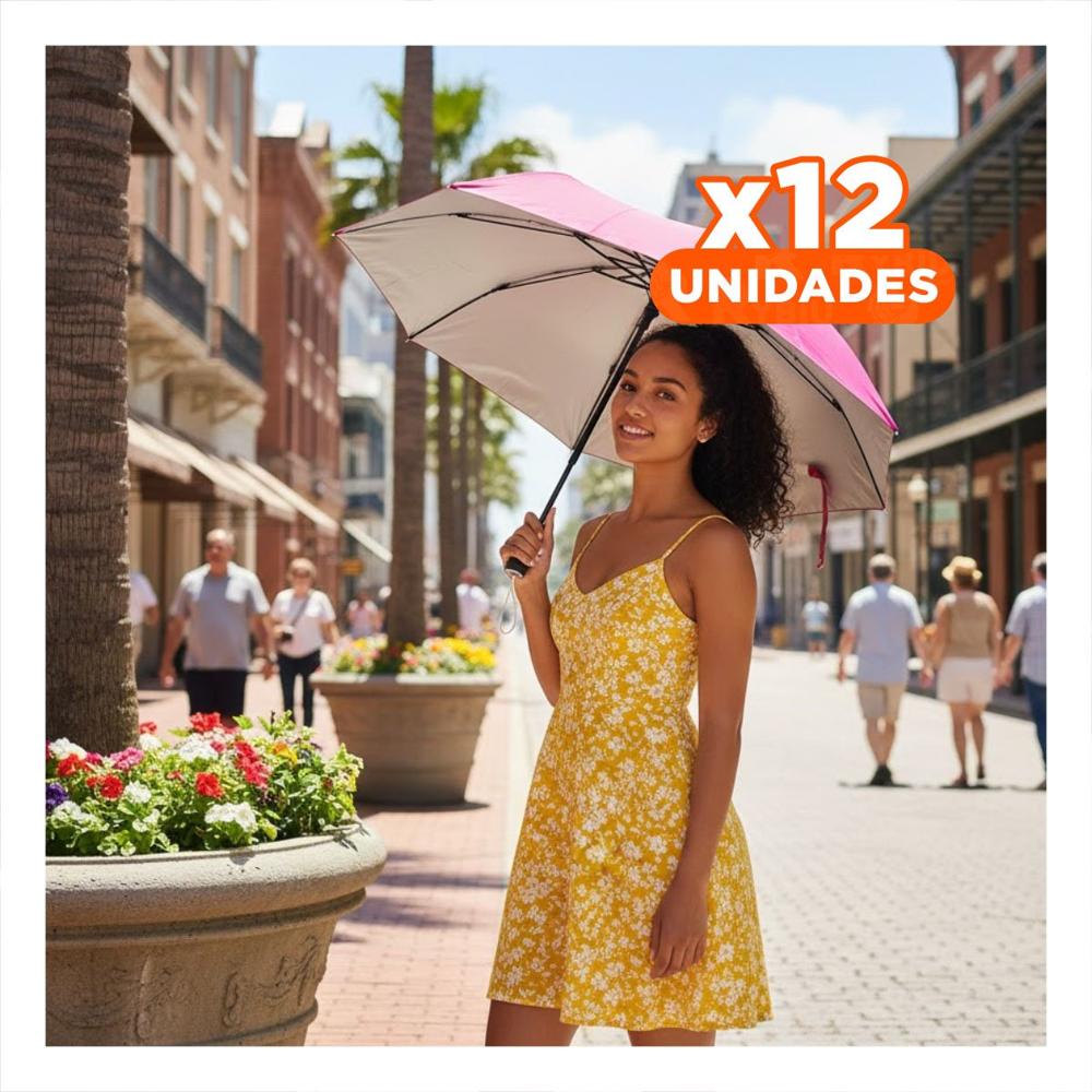 Pack12 Guardasol Plegable Portatil para Cartera o Bolsillo Color Rosado Y+Regalo Sticker