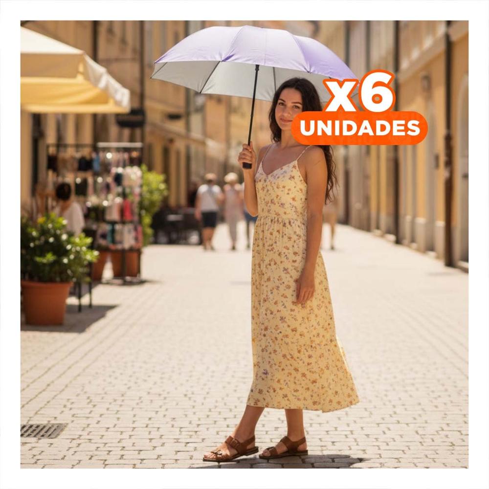 Pack6 Quitasol Plegable Portatil Liviano para Bolsillo Color Morado Uso Urbano Y+Papel Regalo