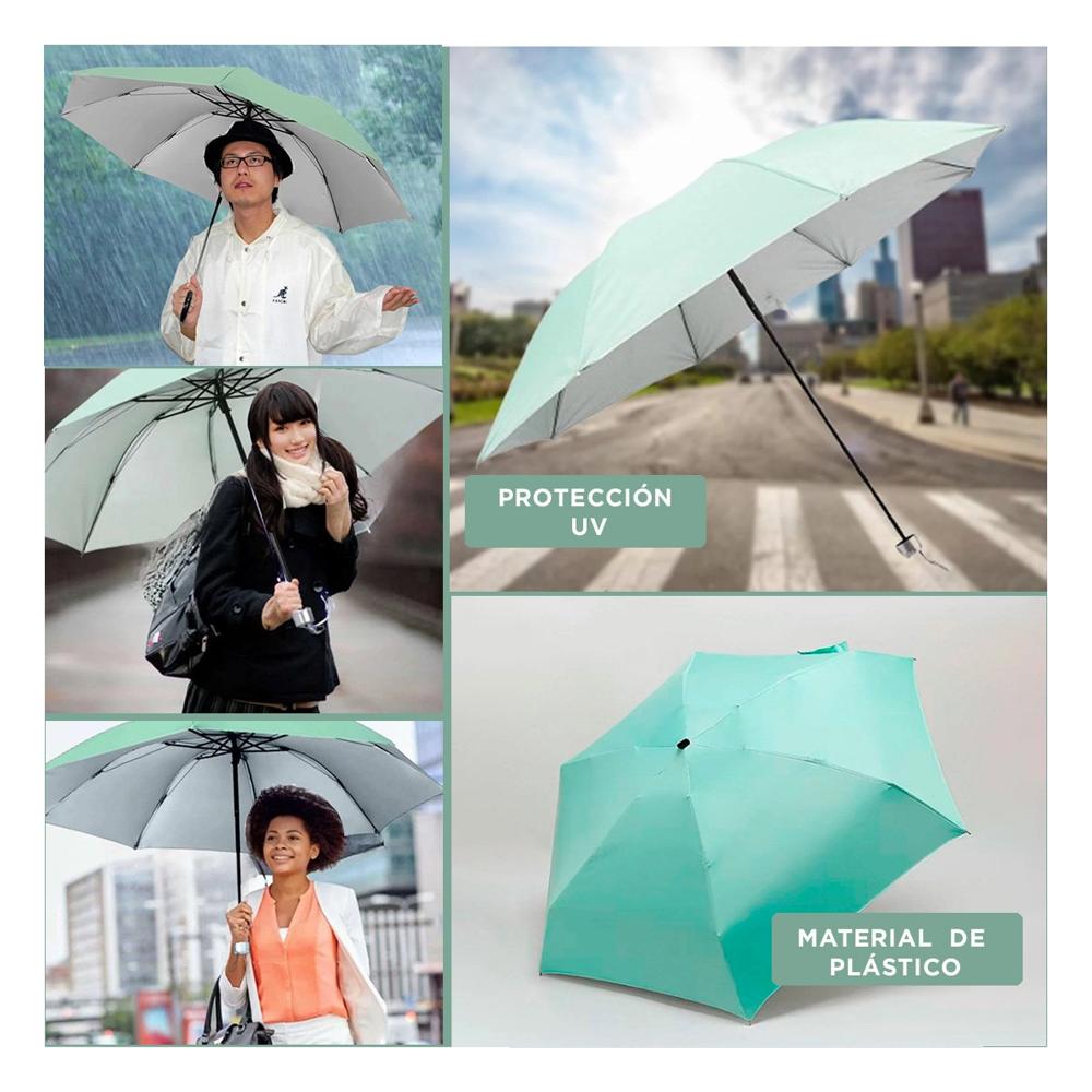 Guardasol Plegable Portatil para Sol y Lluvia en Cartera Color Verde Agua Y+Ligas Regalo