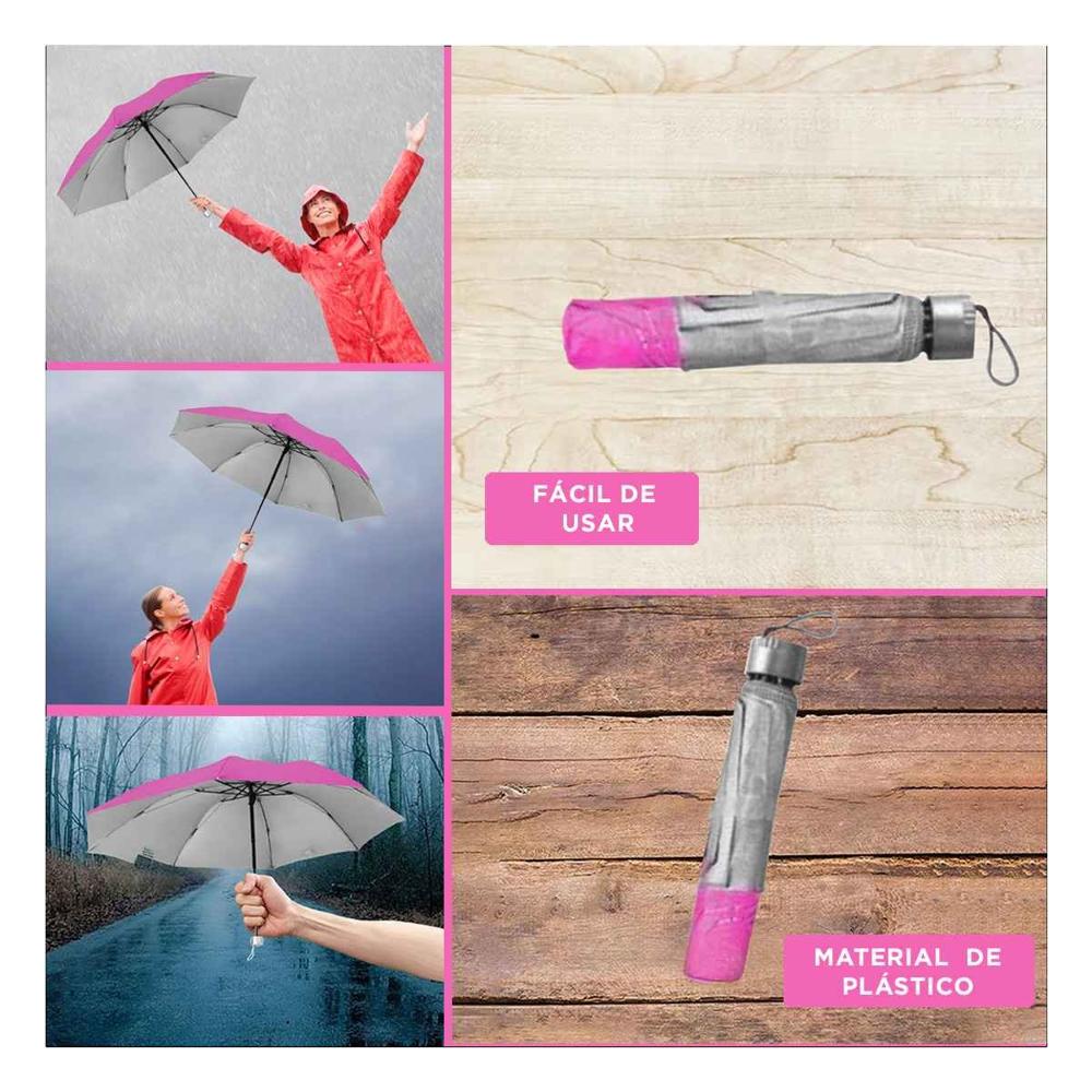 Guardasol Plegable Portatil para Sol y Lluvia en Cartera o Bolsillo Color Fucsia Y+Ligas Regalo