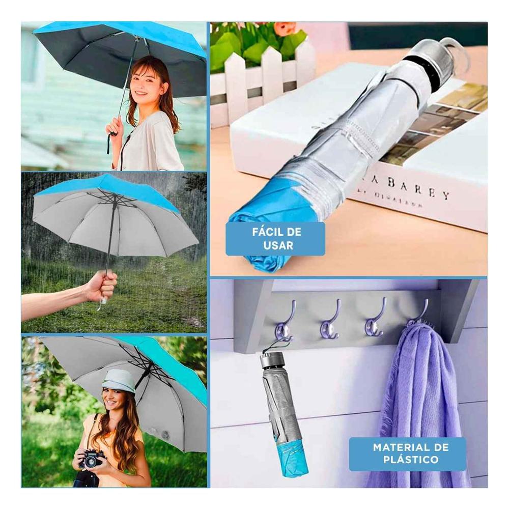 Sombrilla Plegable Portatil Facil de Guardar para Uso Personal Color Celeste Y+Ligas Regalo