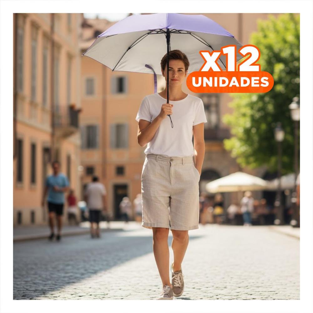 Pack12 Guarda Sol Plegable Portatil para Cartera o Bolsillo Color Morado Y+Papel Regalo