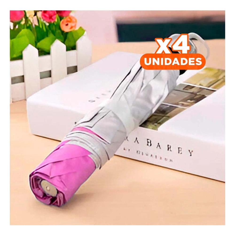 Pack4 Parasol Plegable Portatil para Cartera o Bolsillo Color Rosado Urbano Y+Papel Regalo