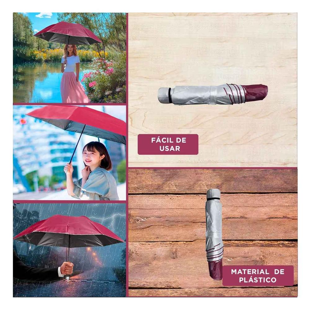 Sombrilla Plegable Portatil para Cartera o Bolsillo Color Rojo Facil Transporte Y+Ligas Regalo