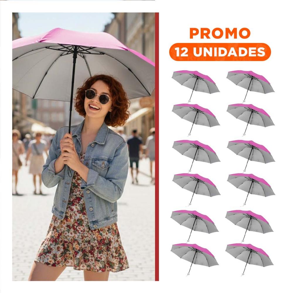 Pack12 Quitasol Plegable Portatil para Sol y Lluvia en Bolsillo Pequeno Color Fucsia