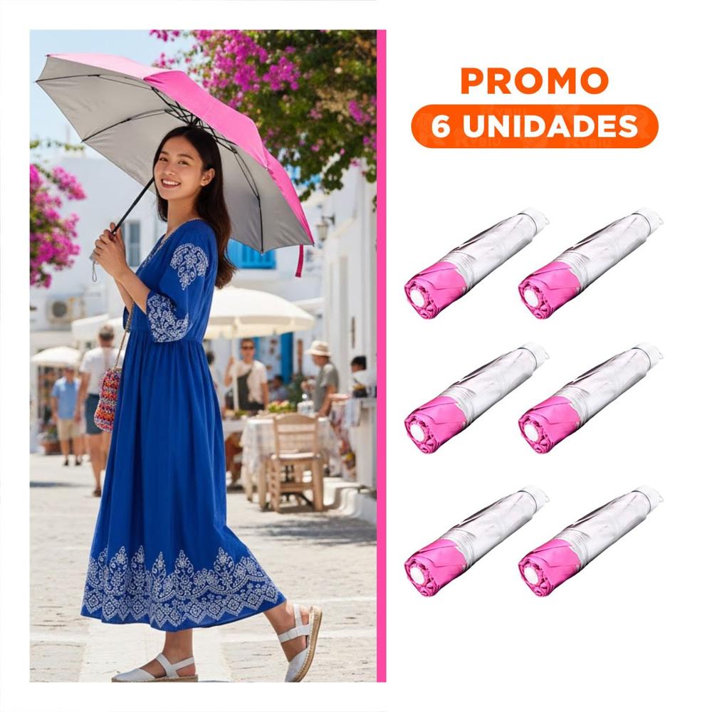 Pack6 Quitasol Plegable Portatil para Cartera o Bolsillo Color Rosado Comodo Y+Regalo Sticker
