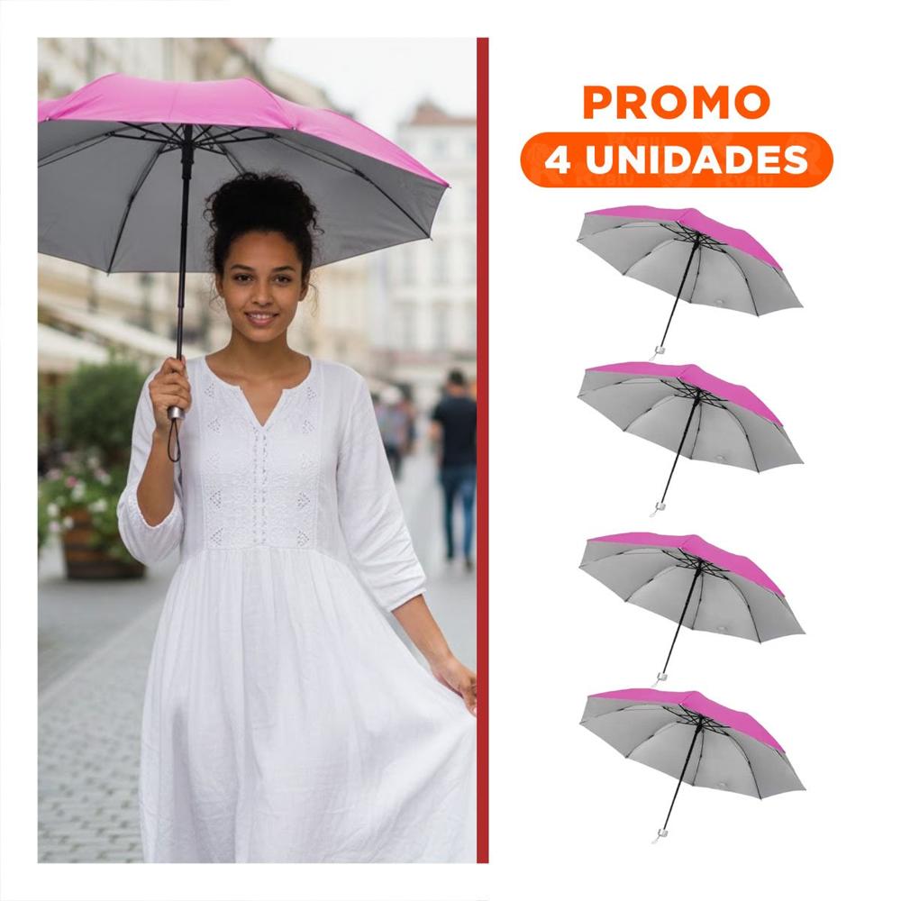 Pack4 Sombrilla Plegable Portatil para Sol y Lluvia Uso Personal Color Fucsia