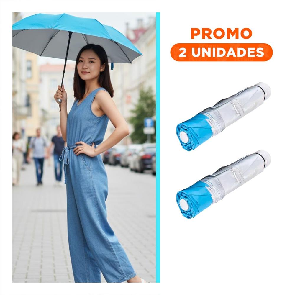 Pack2 Parasol Plegable Portatil en Bolsillo Pequeno para Uso Diario Celeste Y+Regalo Sticker