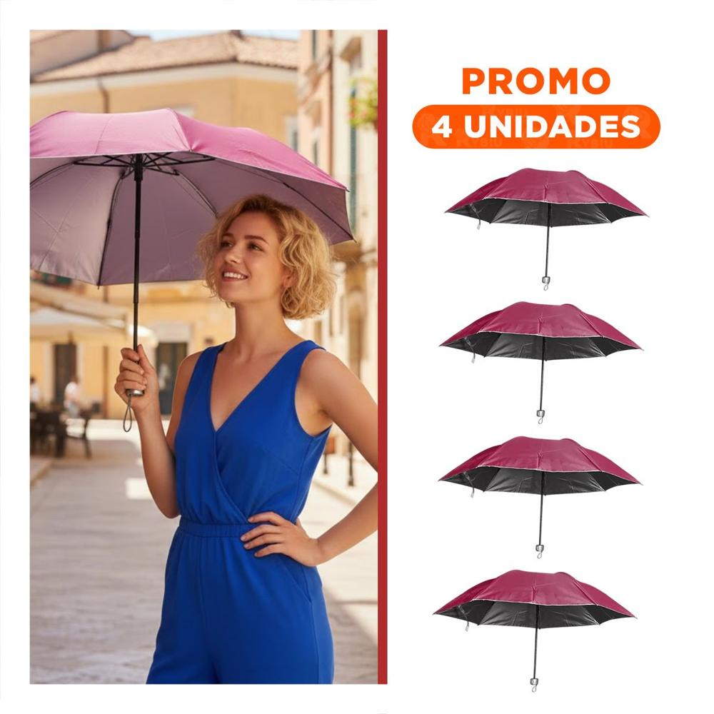 Pack4 Parasol Plegable Portatil para Cartera o Bolsillo Color Rojo Practico