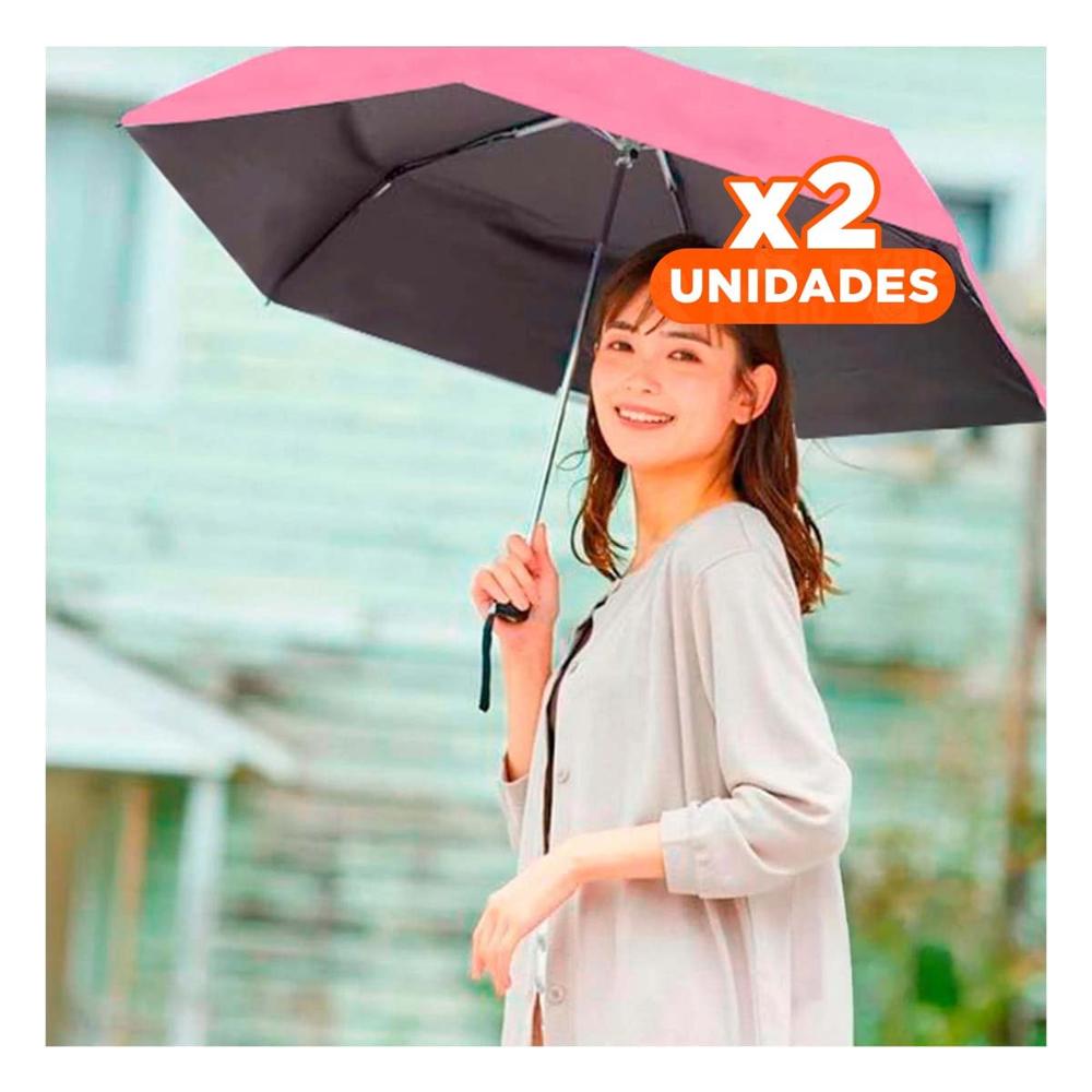 Pack2 Parasol Plegable Portatil para Cartera o Bolsillo Color Rosado Compacto Y+Papel Regalo
