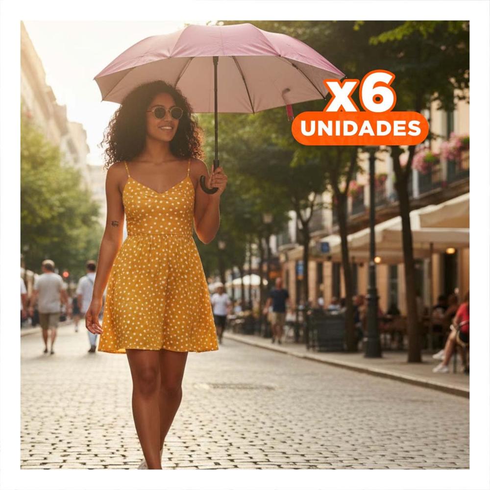 Pack6 Quitasol Plegable Portatil para Cartera o Bolsillo Color Rojo para Lluvia Y+Papel Regalo