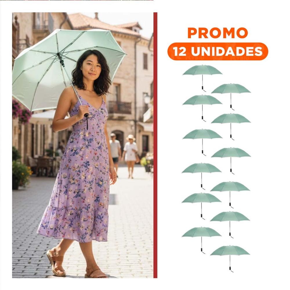 Pack12 Quitasol Plegable Portatil para Sol y Lluvia en Bolsillo Color Verde Agua