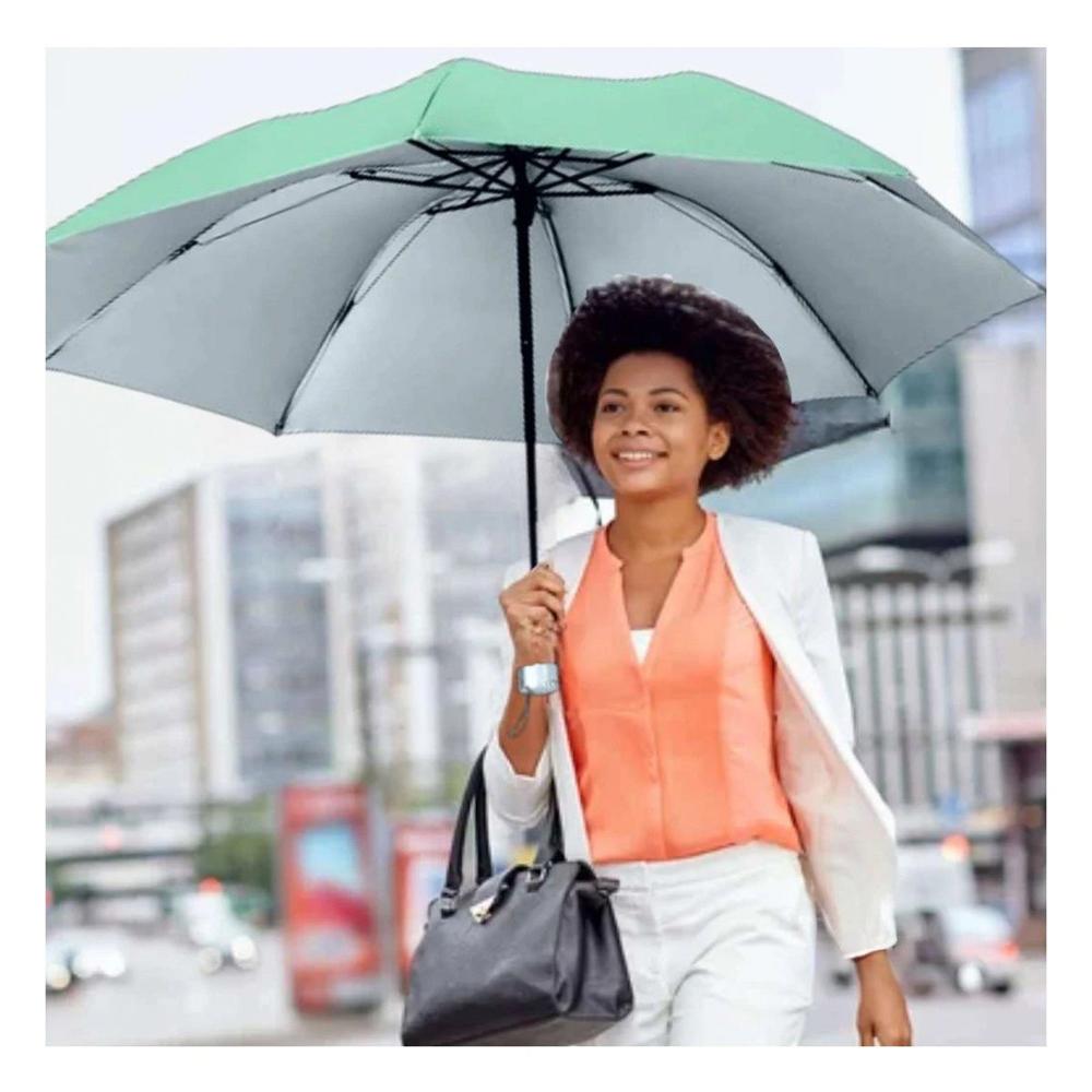 Sombrilla Plegable Portatil para Sol y Lluvia en Cartera Color Verde Agua