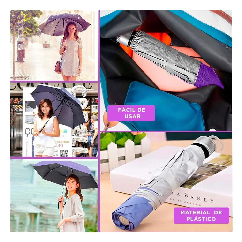 Sombrilla Plegable Portatil para Bolsillo Color Morado Comoda al Transportar Y+Ligas Regalo