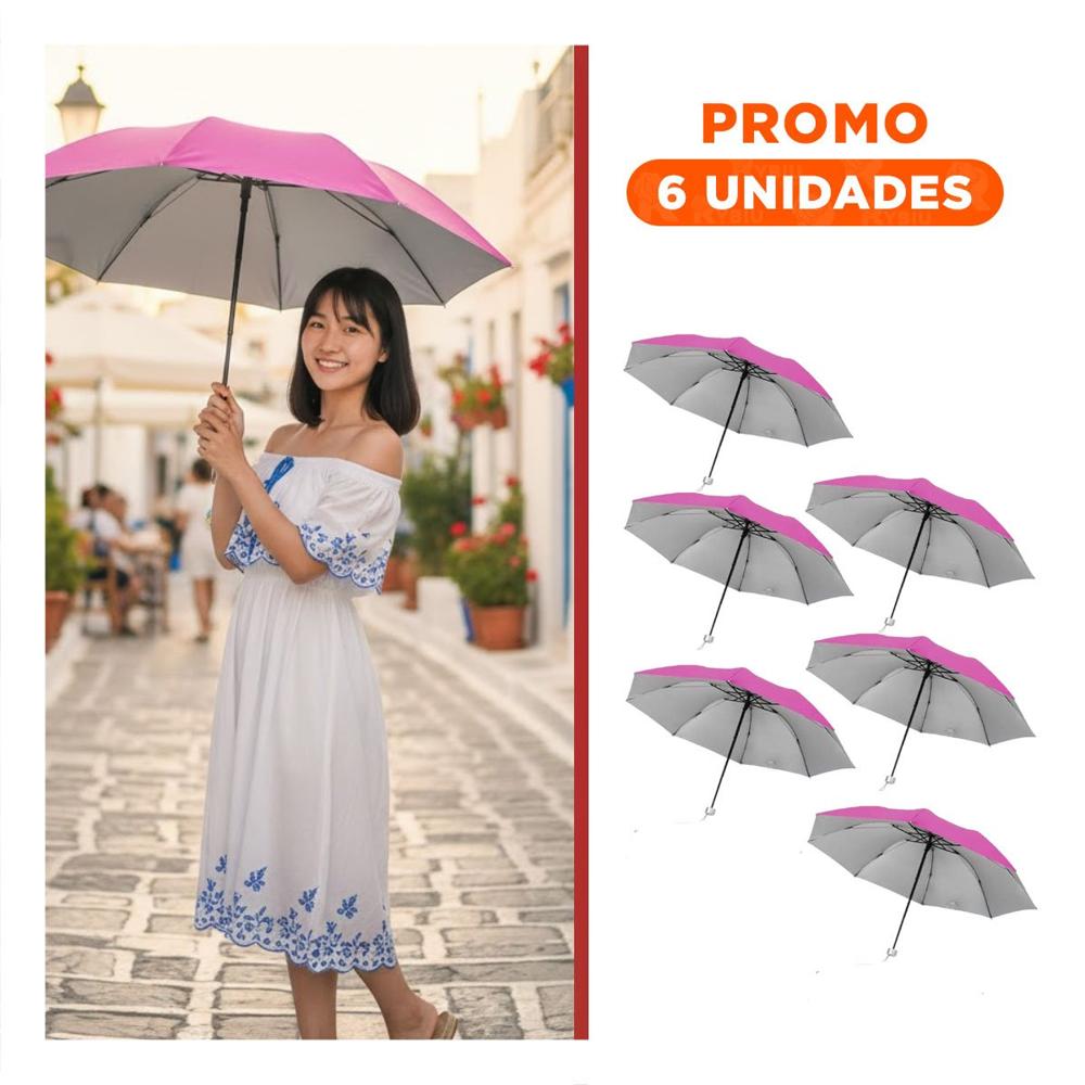 Pack6 Quitasol Plegable Portatil Compacto en Cartera Color Fucsia Y+Regalo Sticker