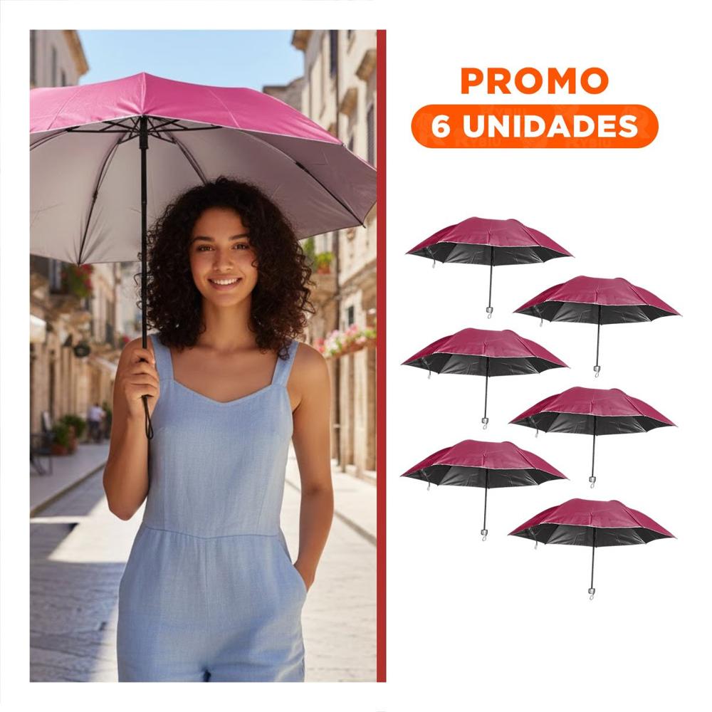 Pack6 Quitasol Plegable Portatil para Cartera o Bolsillo Color Rojo Diario Y+Regalo Sticker