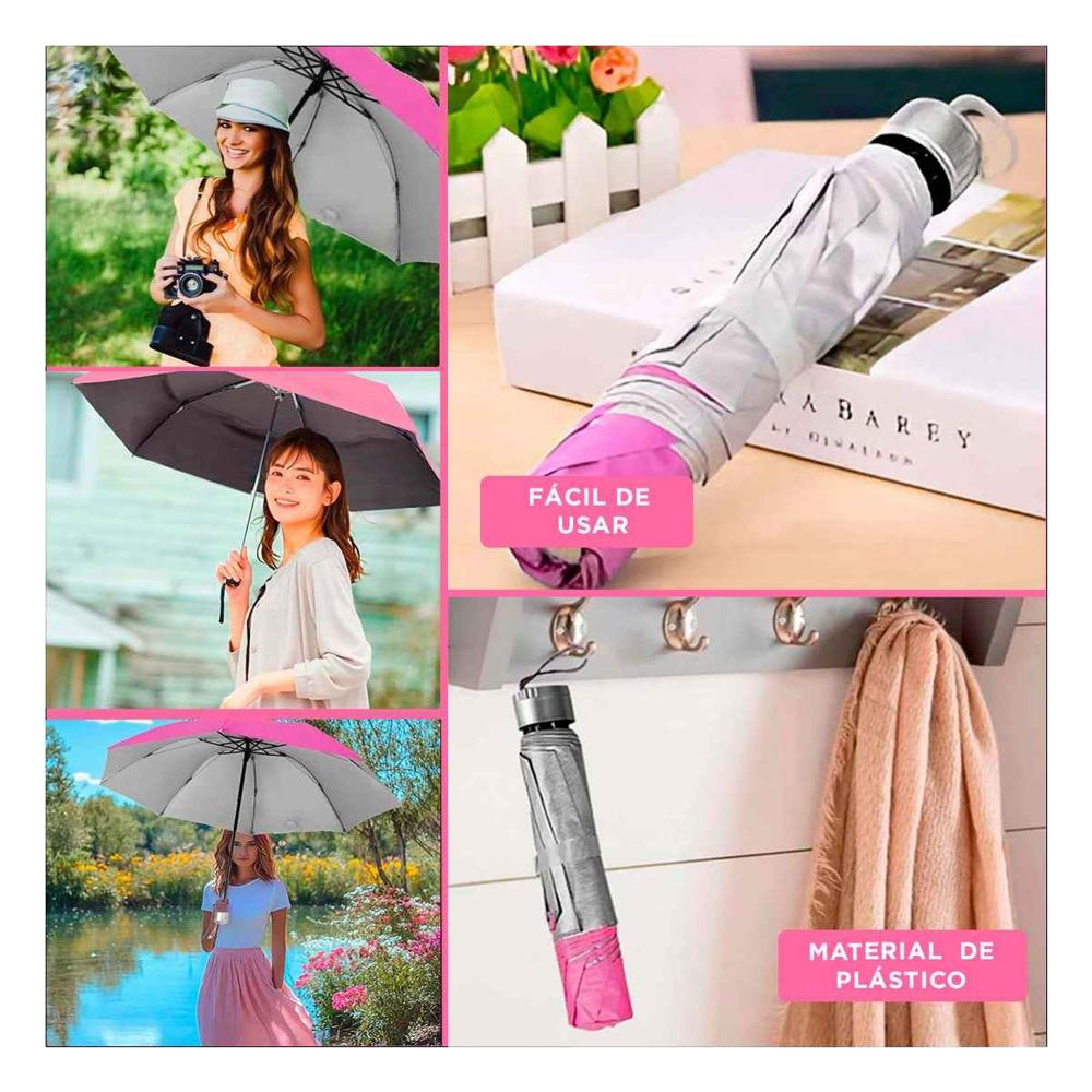 Sombrilla Plegable Portatil para Cartera o Bolsillo Color Rosado Facil Guardado Y+Ligas Regalo