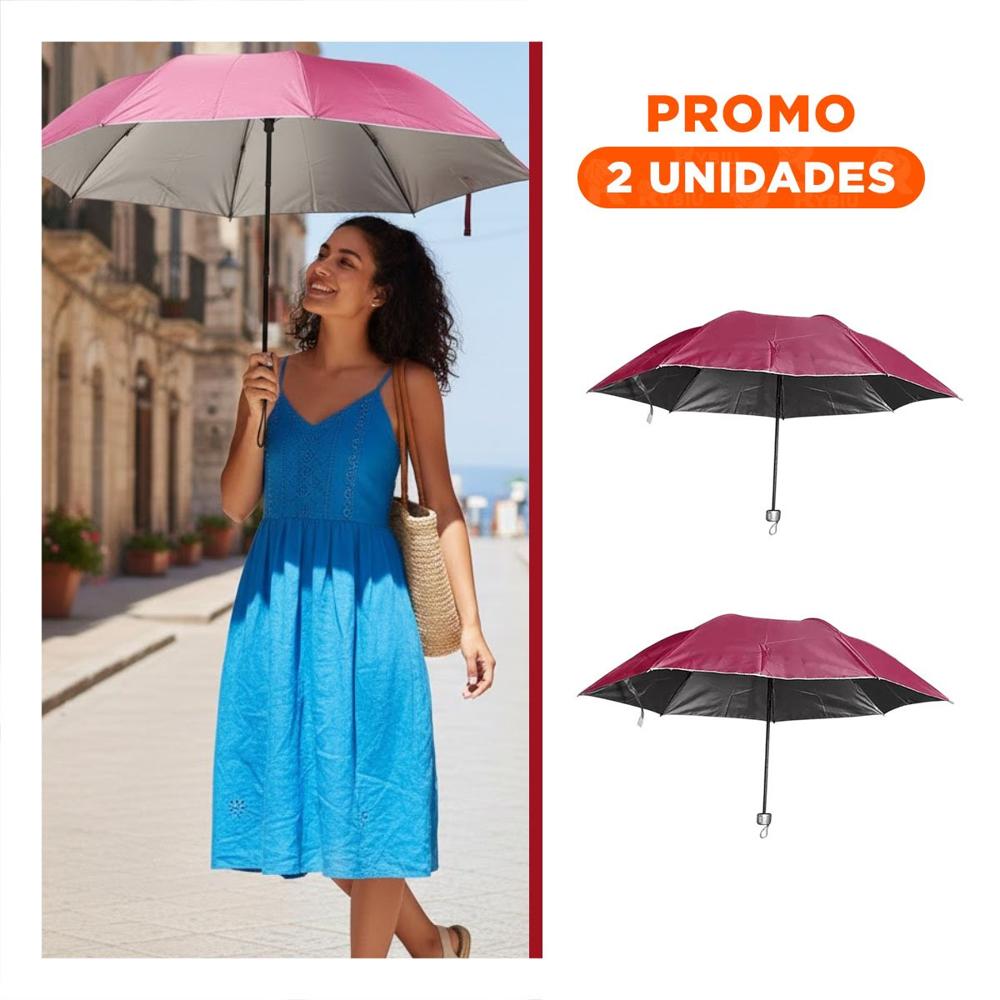 Pack2 Parasol Plegable Portatil para Cartera o Bolsillo Color Rojo Compacto Y+Regalo Sticker
