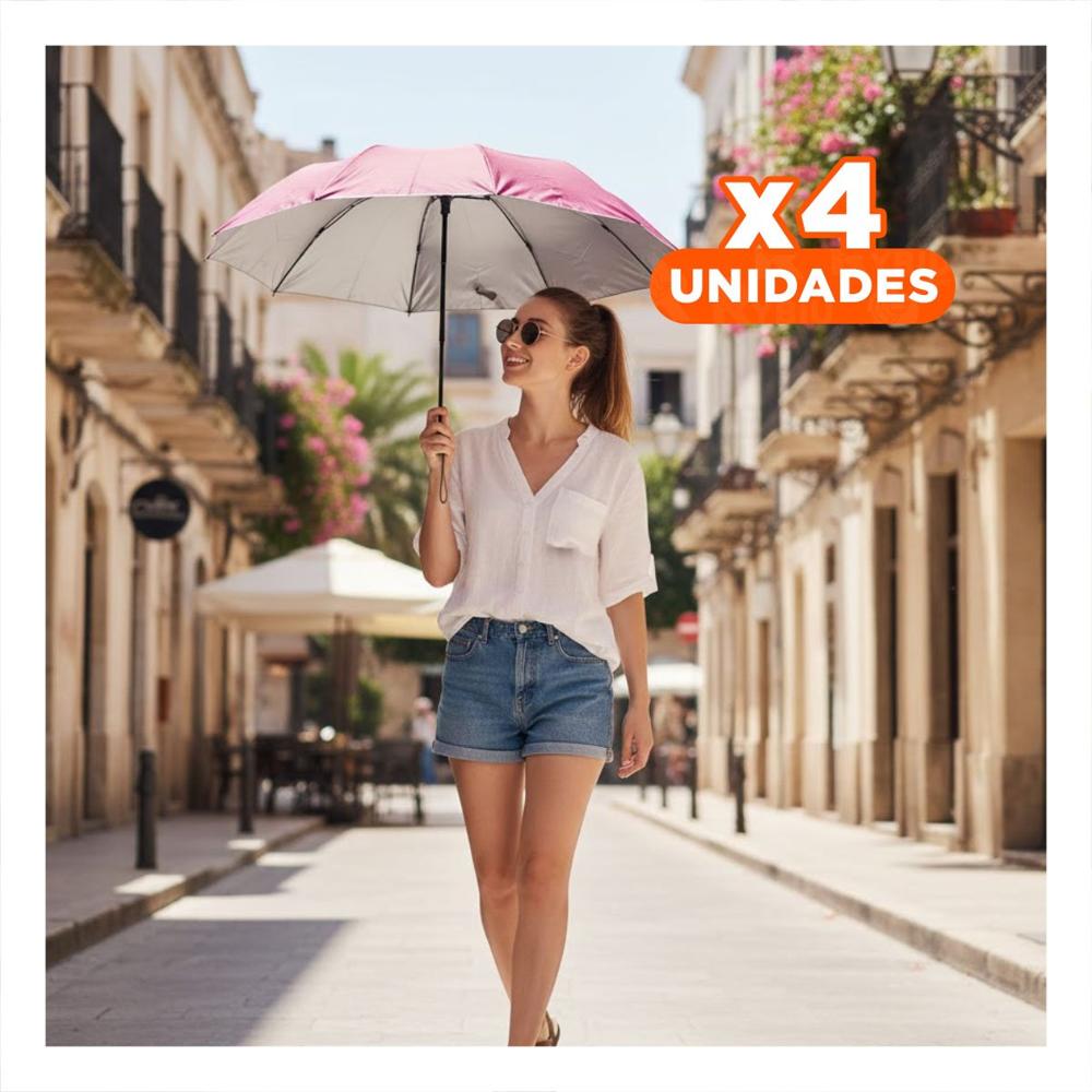 Pack4 Parasol Plegable Portatil para Cartera o Bolsillo Color Rojo para Viajes Y+Papel Regalo