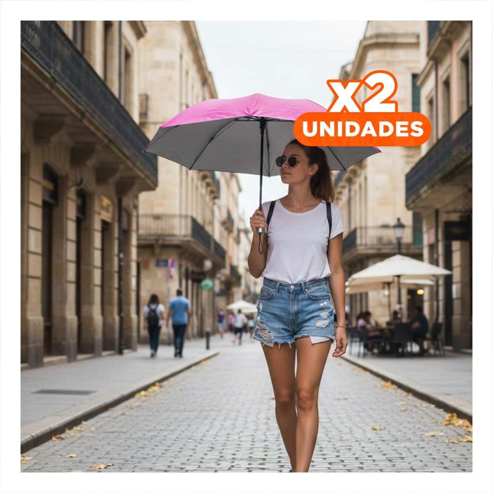 Pack2 Sombrilla Plegable Portatil para Lluvia en Bolsillo Pequeno Color Fucsia Y+Papel Regalo