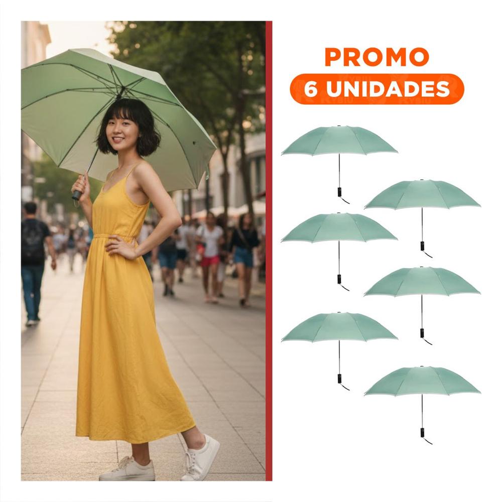 Pack6 Quitasol Plegable Portatil para Sol y Lluvia Compacto Color Verde Agua Y+Regalo Sticker