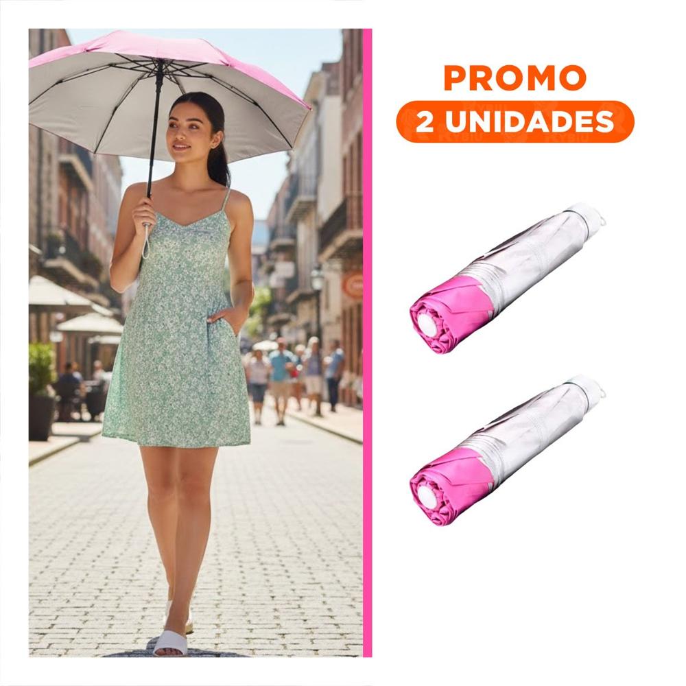 Pack2 Parasol Plegable Portatil para Cartera o Bolsillo Color Rosado Diario Y+Regalo Sticker