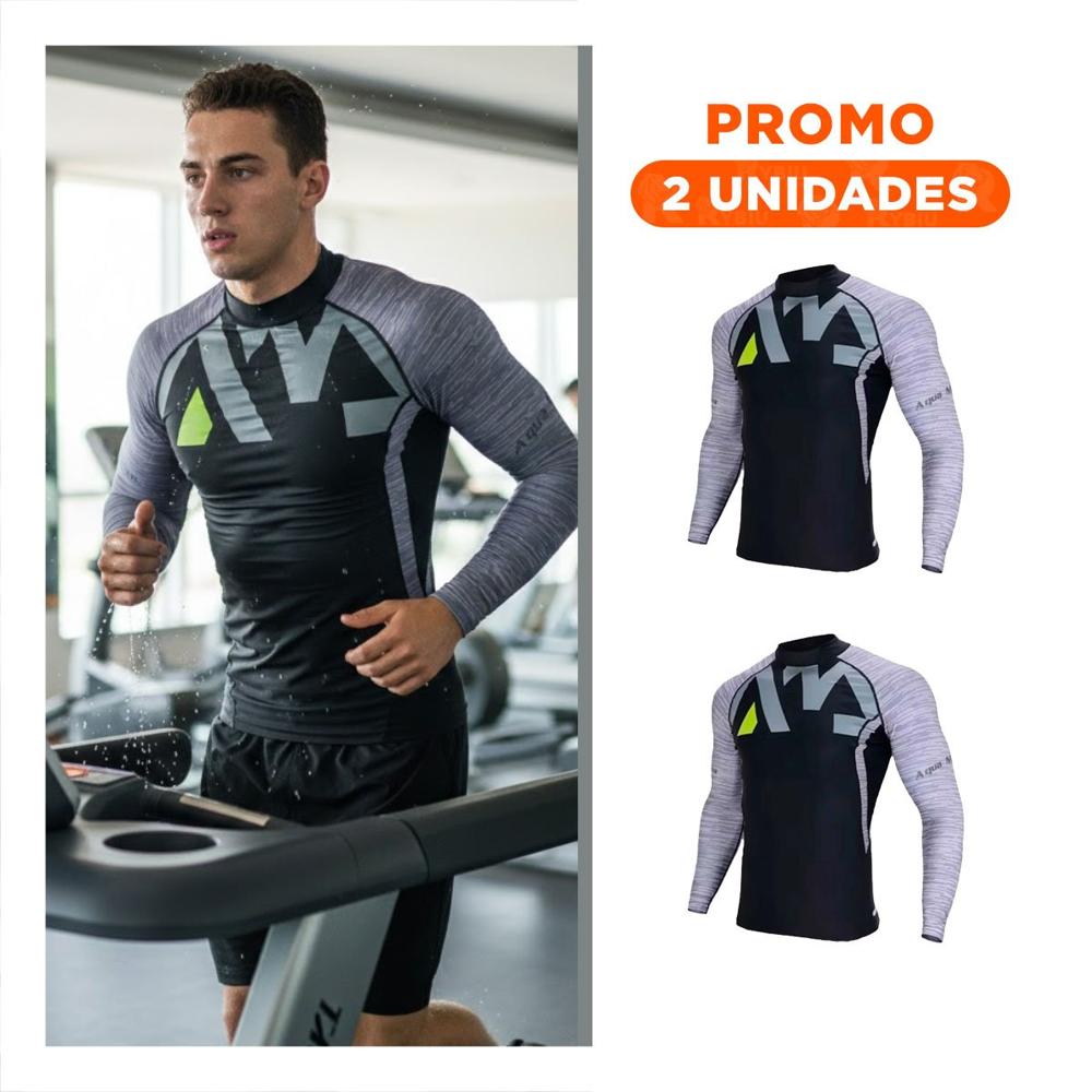 Pack2 Playera Elastico Nailon Hombre Plomo Negro para Verano y Mar Talla L Y+Regalo Sticker