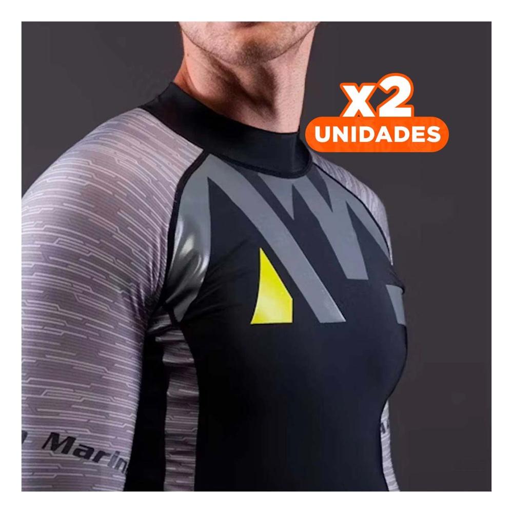 Pack2 Playera Elastico Nailon Hombre Plomo Negro para Uso en Playa Talla L