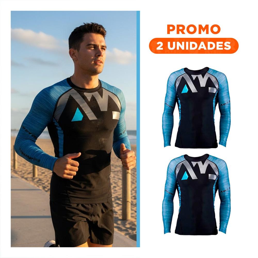 Pack2 Camiseta Elastico de Nailon para Hombre Negro Azul Talla L para Mar Y+Regalo Sticker