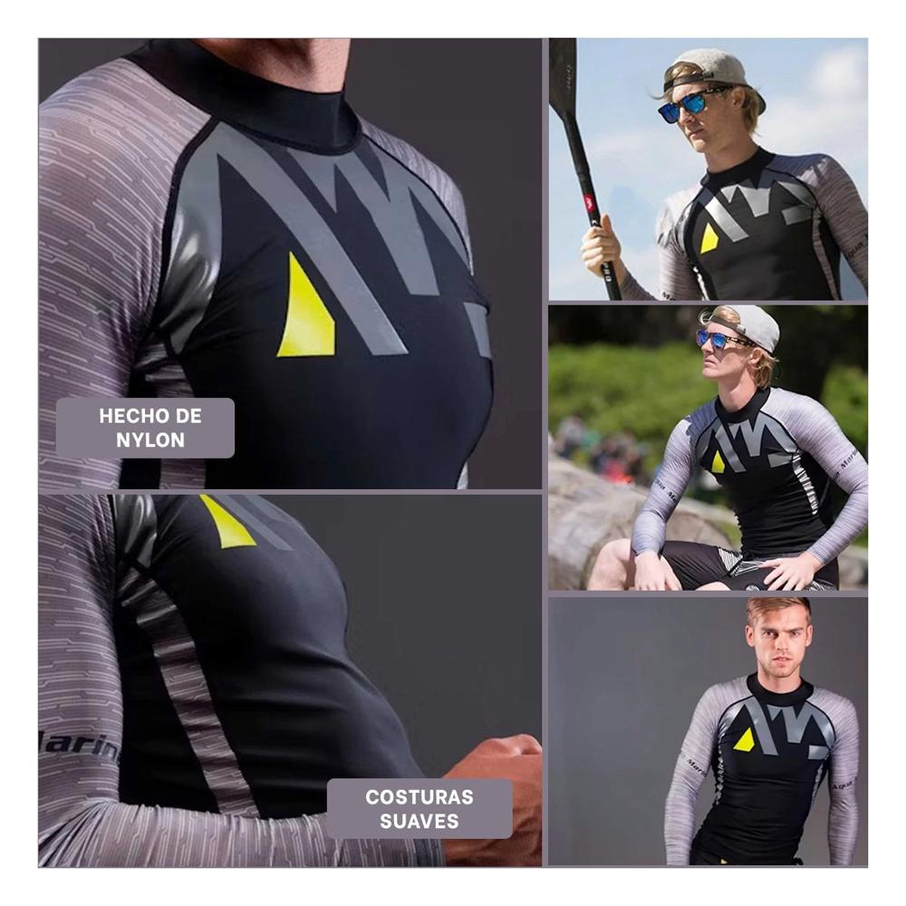 Camiseta Elastico Nailon Hombre Plomo Negro para Mar y Aire Libre Talla L Y+Ligas Regalo