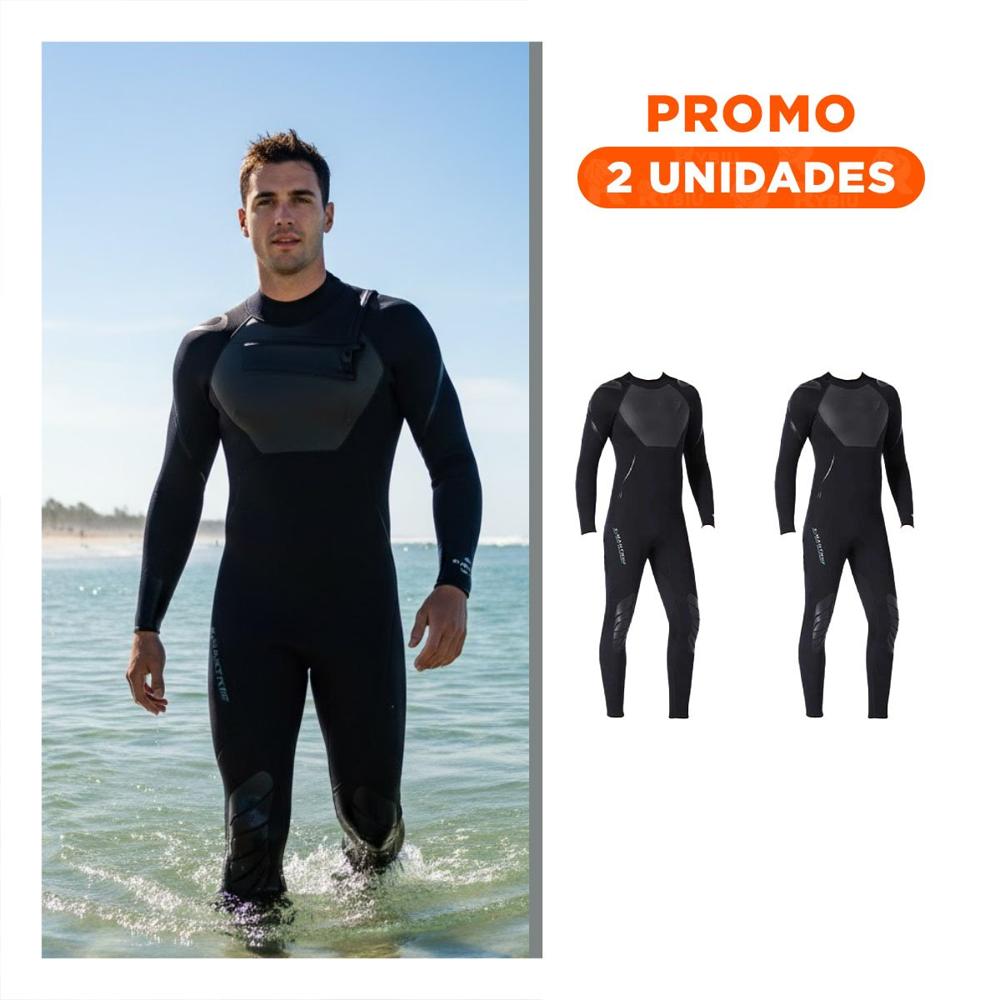 Pack2 Ropa de Neopreno Hombre para Surf con Pecho y Brazo 3,3mm Negro Talla M Y+Regalo Sticker