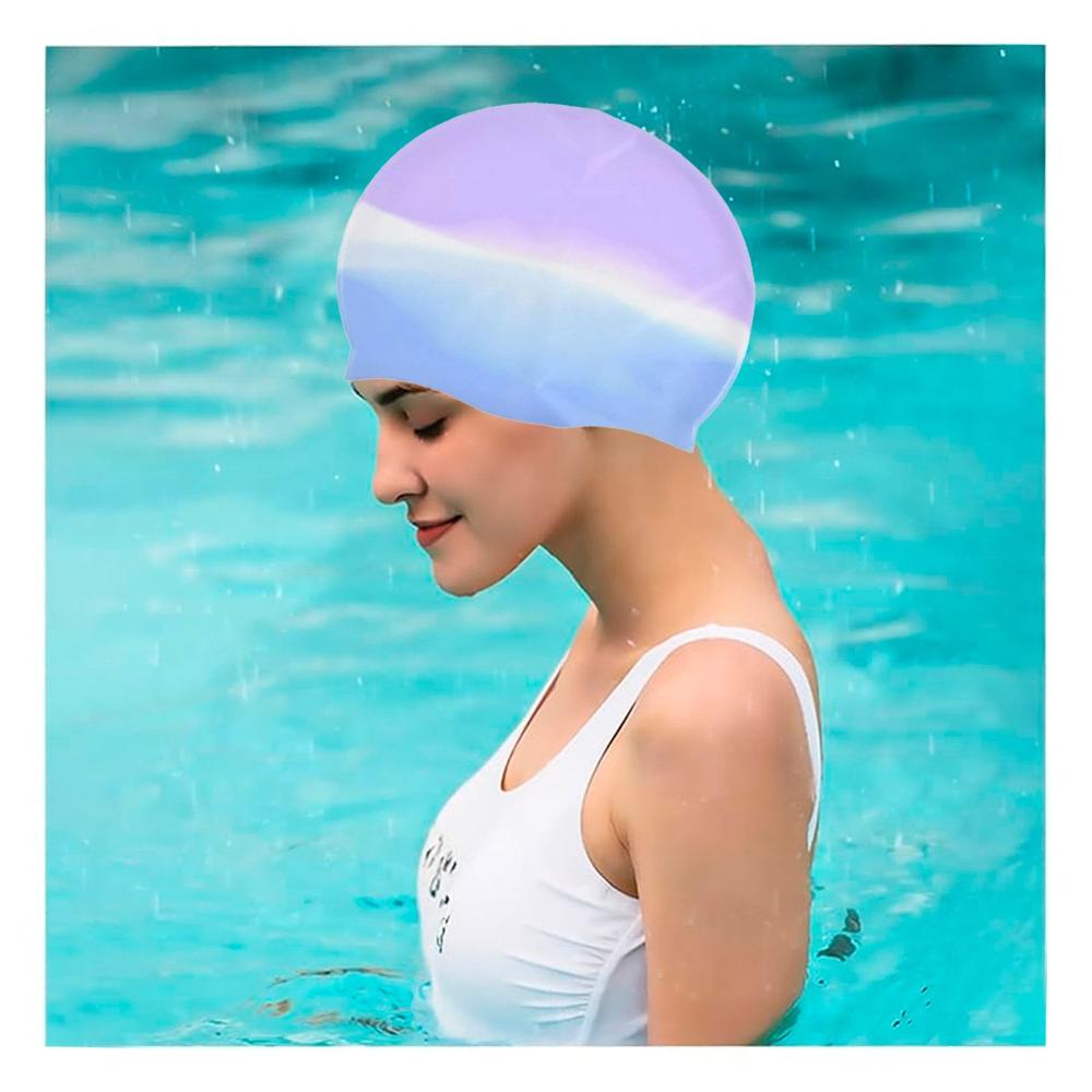 Gorro Natacion Unisex flexible para Uso Diario en Piscina Tonos Lila Blanco Y+Papel Regalo
