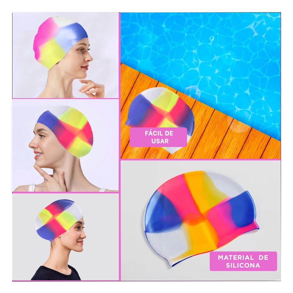 Gorro De Natacion Unisex Multicolor Blanco Amarillo Fucsia Azul Estilo Deportivo Y+Ligas Regalo
