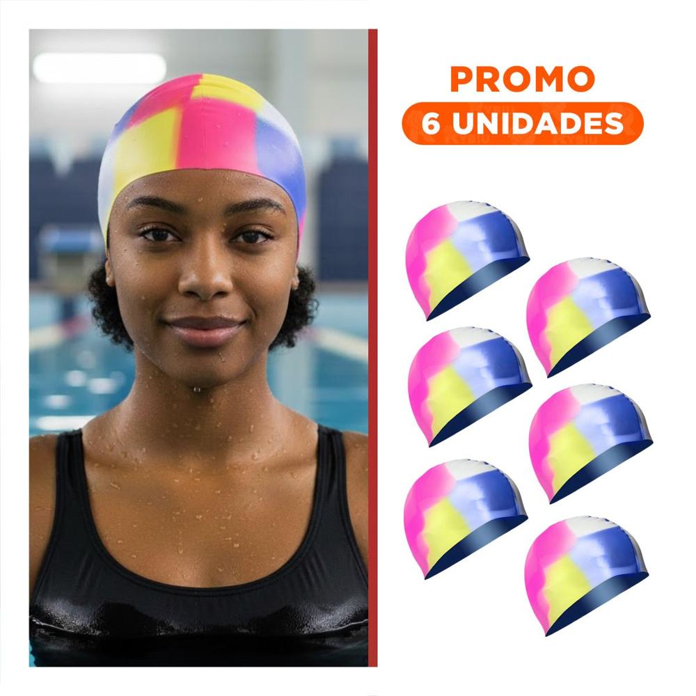 Pack6 Cubre Cabeza De Natacion Unisex Blanco Amarillo Fucsia Azul Practico Y+Regalo Sticker