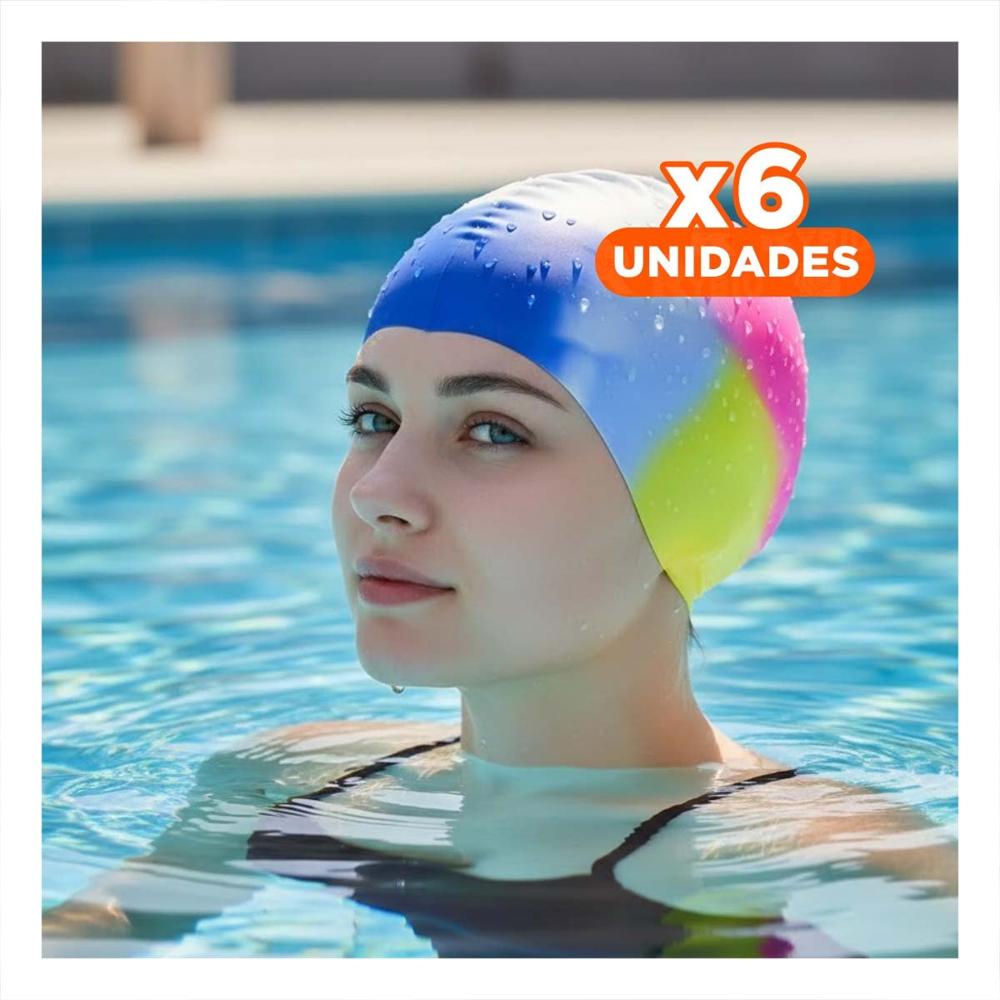 Pack6 Cubre Cabeza De Natacion Unisex Blanco Amarillo Fucsia Azul Ligero Y+Papel Regalo