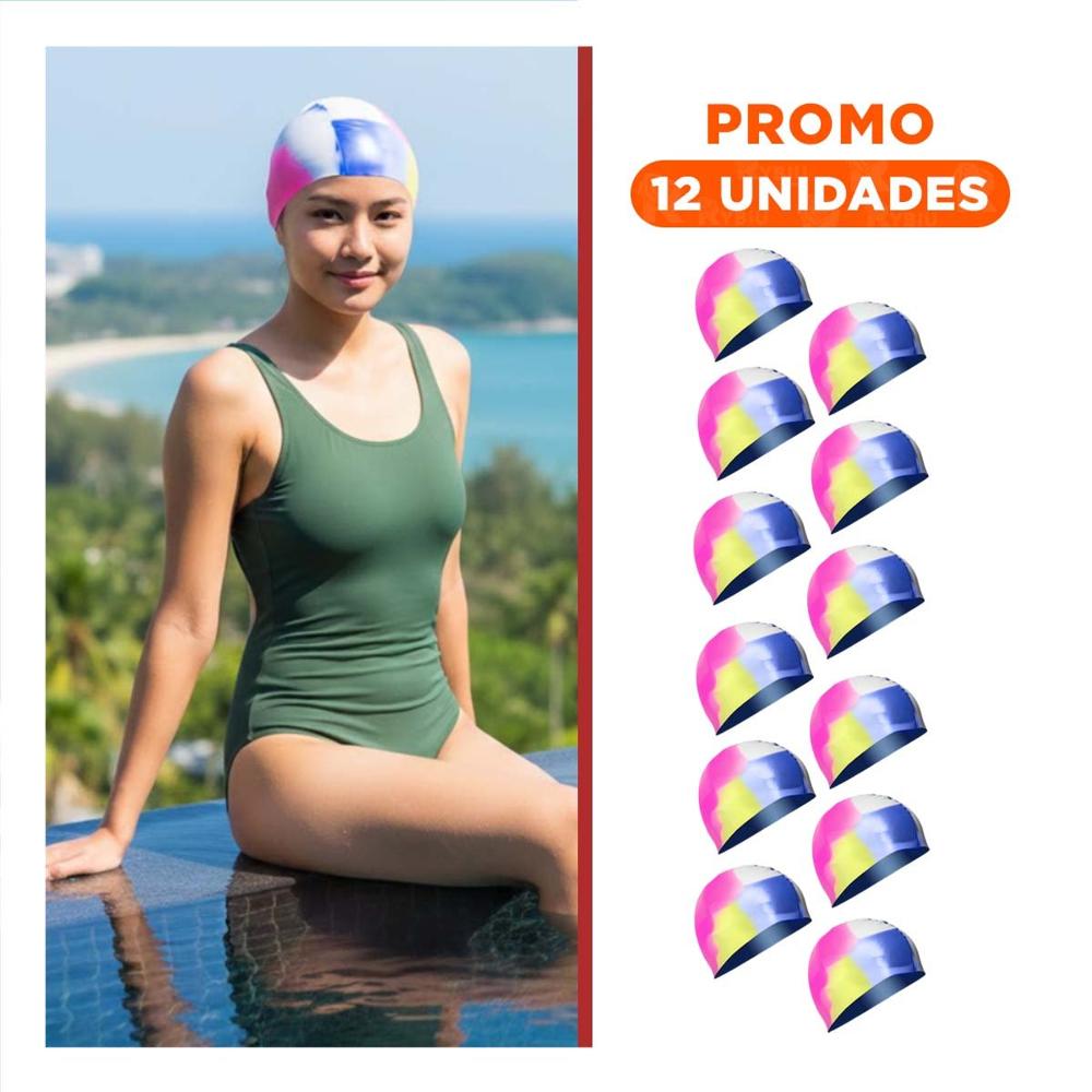 Pack12 Cubre Cabeza De Natacion Unisex Blanco Amarillo Fucsia Azul Diario