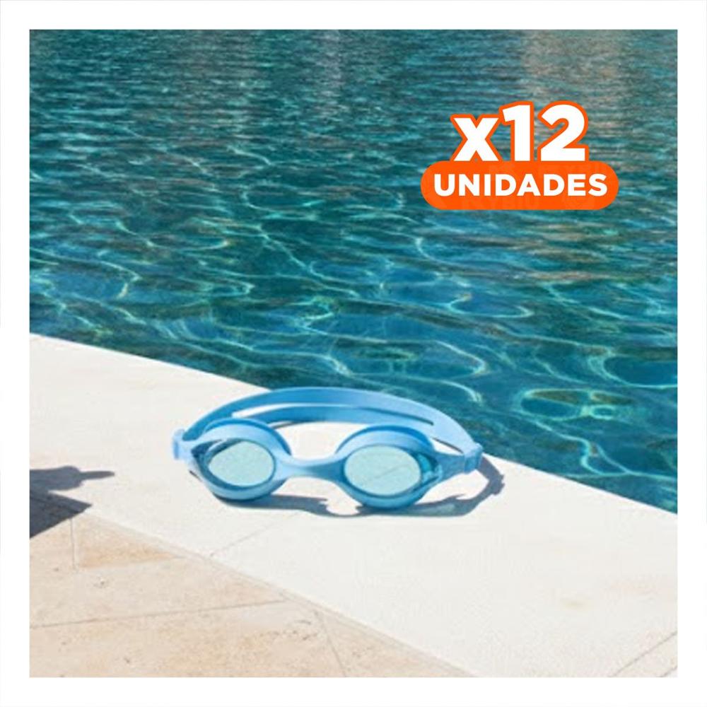 Pack12 Lentes De Natacion Unisex Color Celeste para Entrenamiento Acuatico