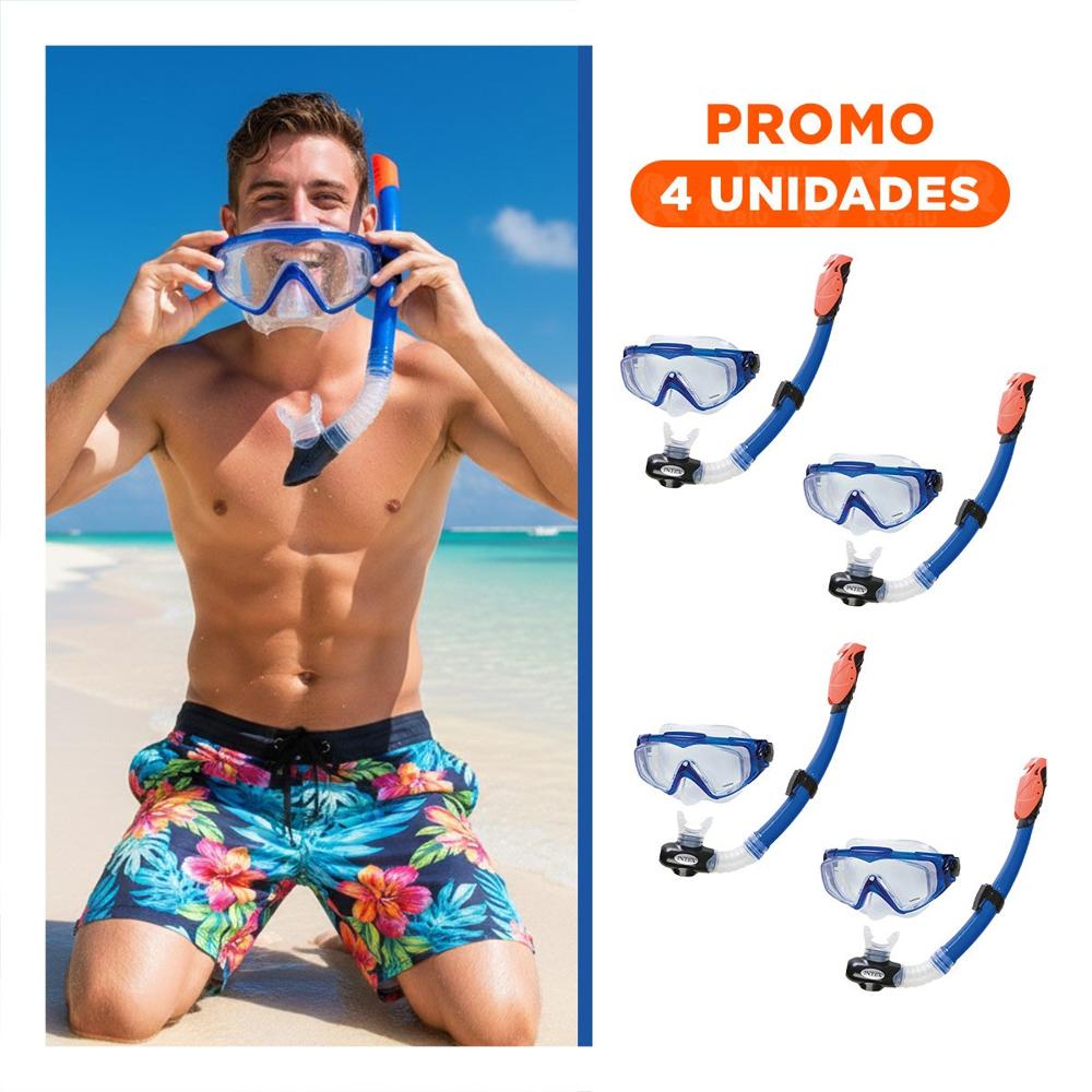 Pack4 Juego Recreativo De Buceo De 2 Pz Azul para Practica en Agua