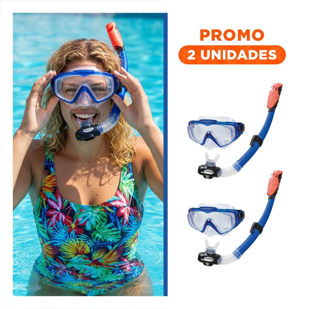 Pack2 Combo Recreativo De Buceo De 2 Pz Azul para Diversion Familiar Y+Regalo Sticker